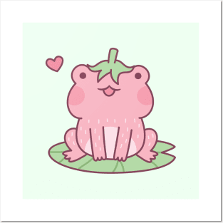 Cute Pink Strawberry Frog Doodle Posters and Art